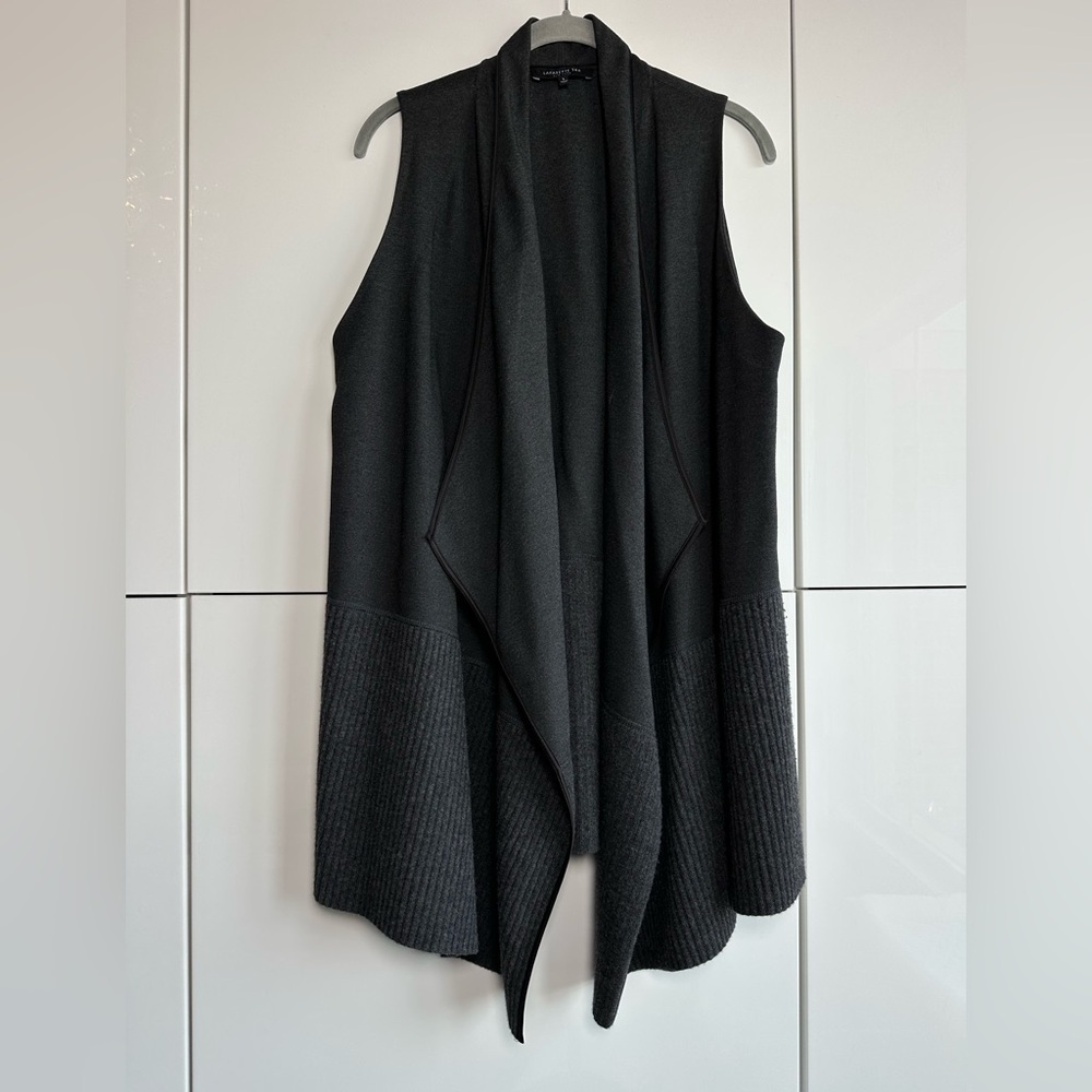 Lafayette 148 Wool Blend Draped Front Vest Gray Large Scandinavian Minimalist